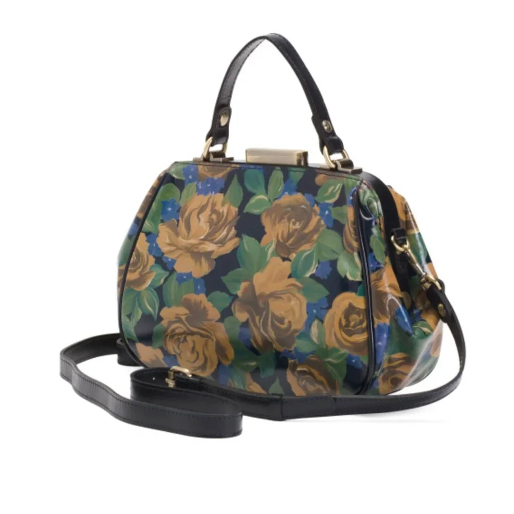 Patricia Nash Gracchi Frame Leather Blue Sky Rose Handbag Xbody Floral Blue